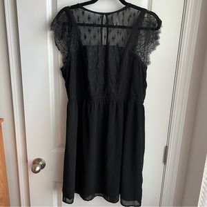 H&M Black Mini Dress Size 14 Lace Top Sleeveless